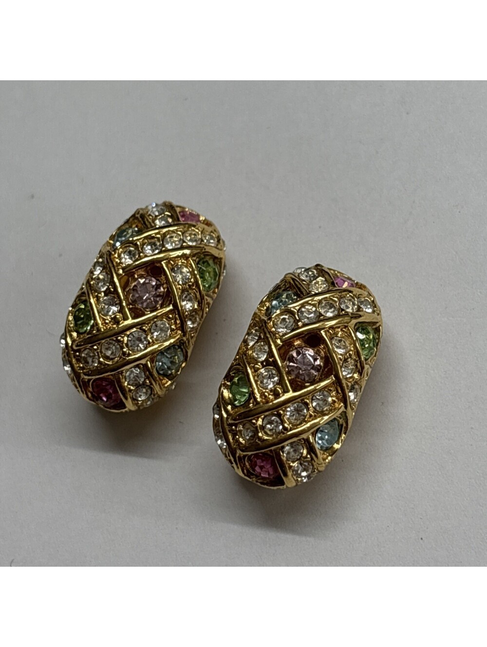 Joan Rivers Clip-On Earrings Multicolor Pave Crystals Clear Pink Blue Green
